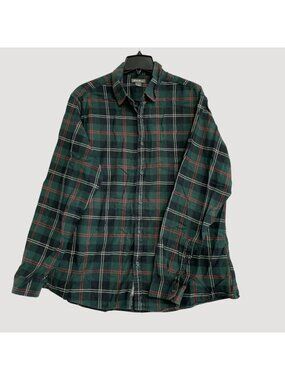 Eddie Bauer Men's XL Green Plaid Cotton Button-Up Shirt Casual P0416